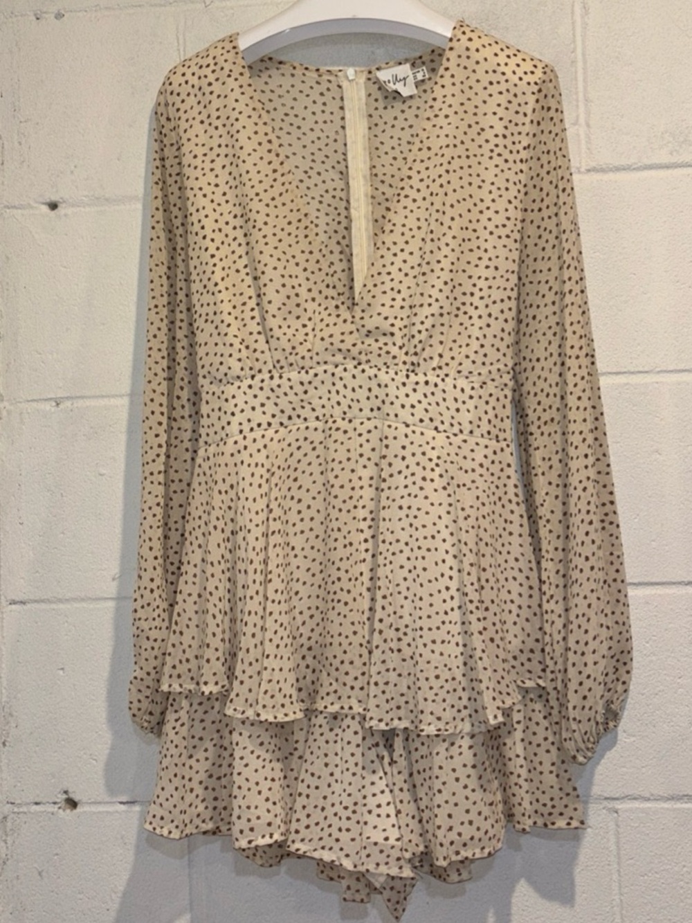 Princess Polly String Of Love romper beige polka dots long sleeve size 8